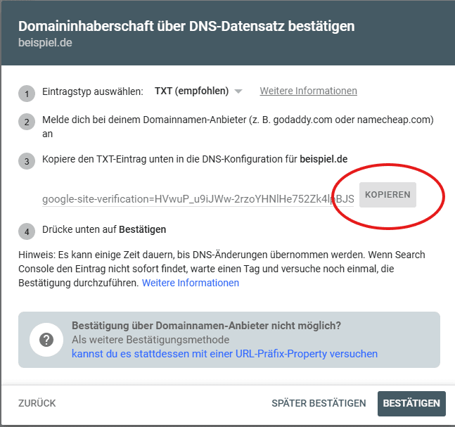 Google Search Console Verifizierung